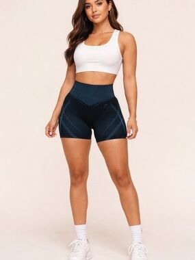 Gymshark Analis Cruz Seamless Shorts Size XS Midnight Blue Black NEW